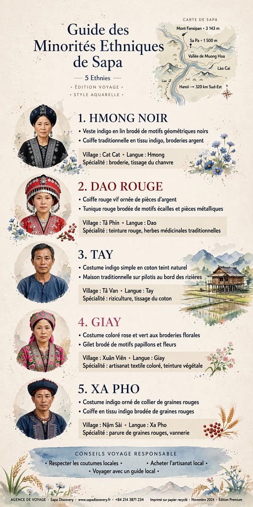 poster guide minorites ethniques Sapa Hmong Noir Dao Rouge Tay Giay Xa Pho